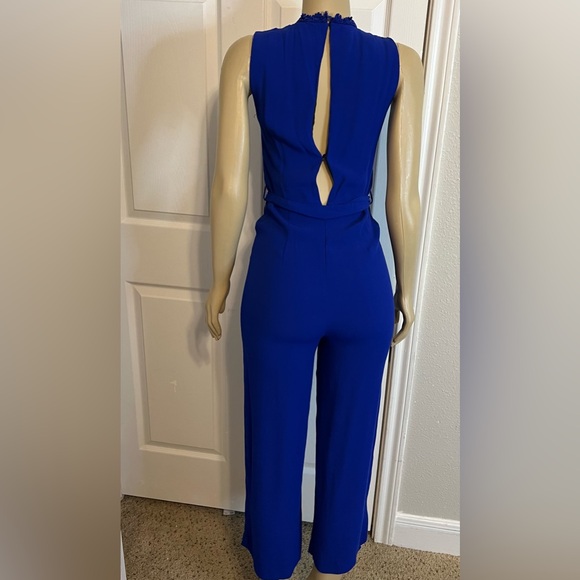 ZARA Blue Jumpsuit Sz XS Belt ankle-length Cropped With Lace Choker Romper - Picture 6 of 7